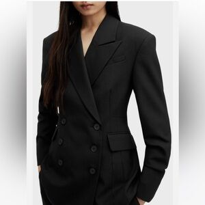 AllSaints Sevenh Black Wool Blend Double Breasted Blazer UK12/US8